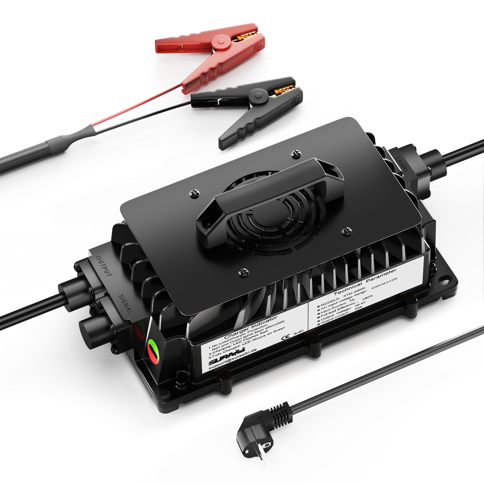 Suraziki 51,2 V (48 V 16S) LiFePO4-Batterieladegerät, 58,4 V 20 A wasserdichtes Lithium-Ladegerät, 0 V BMS-Aktivierung, für Golfwagen, Trolling-Motor