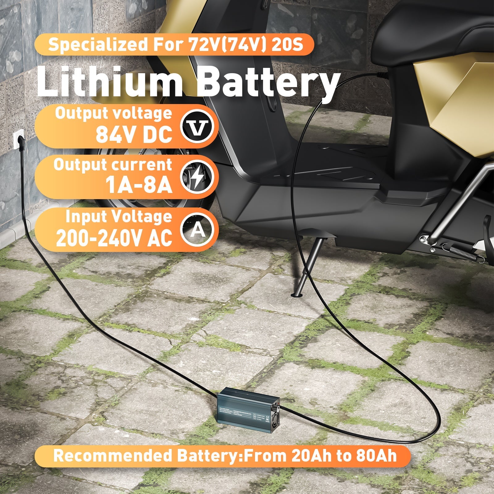 Suraziki 84V 1-8A current adjustable lithium battery charger for 20S 74V  72V Li-ion / ternary lithium / polymer battery, Ebike Scooter electric motorcycle Battery Charger