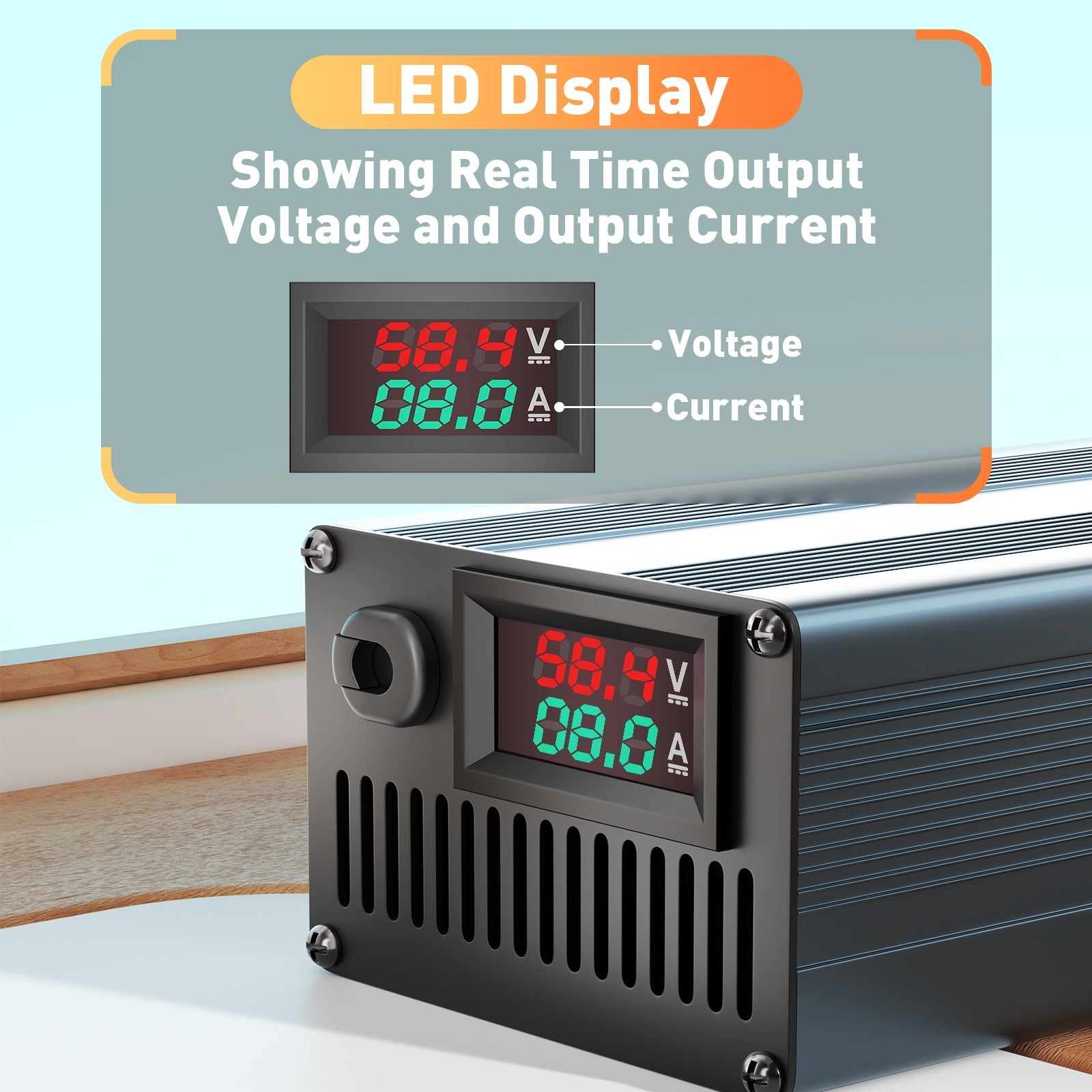 Suraziki 58,4 V 1–8 A stromverstellbares Lithium-LiFePO4-Batterieladegerät für 51,2 V (48 V) LiFePO4-Batterie, Golfwagen-Trolling-Motor, Wohnmobil-Boot-Batterieladegerät