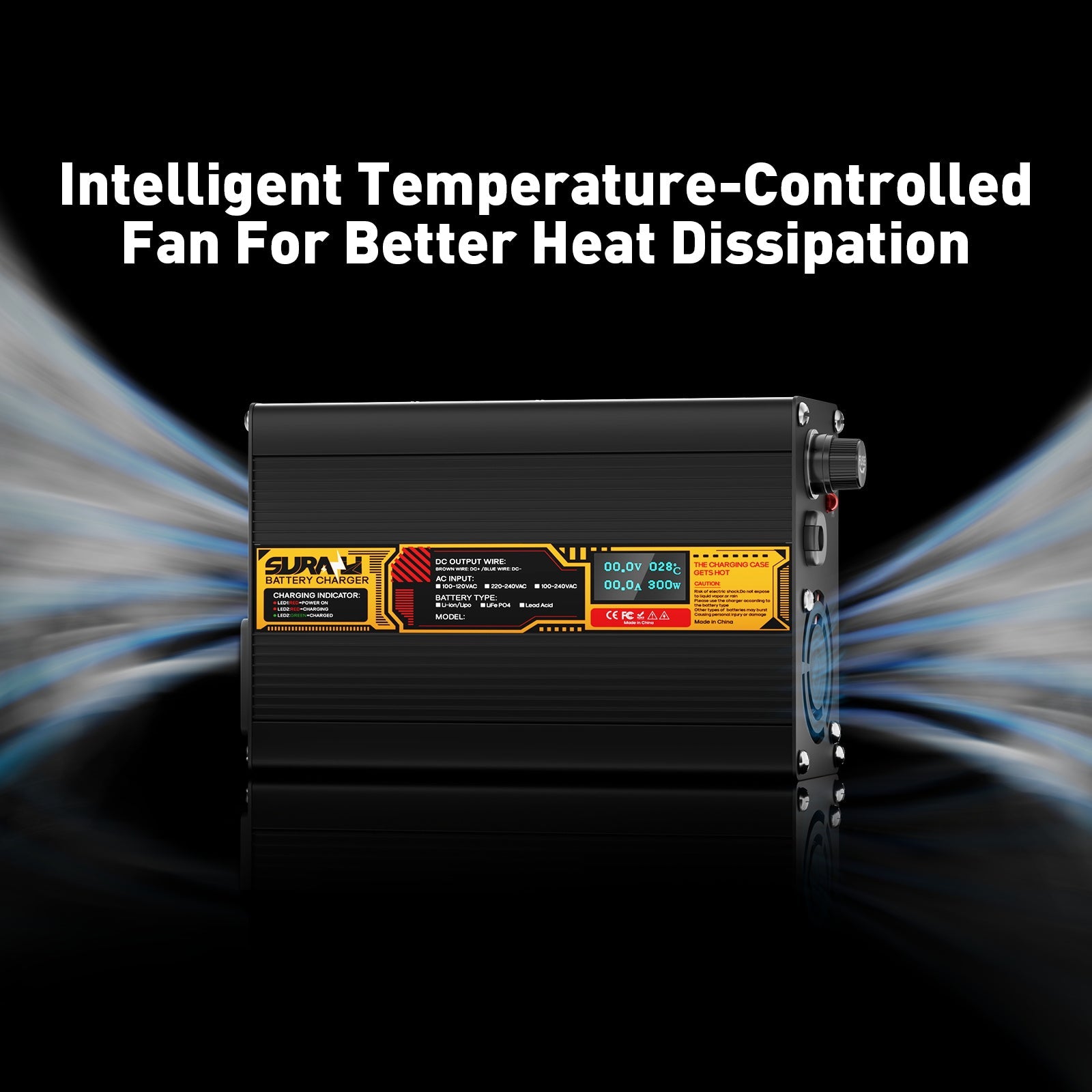 Suraziki Lithium 54,6 V 5 A Batterieladegerät für 48,1/48 V Lithium-Ionen-Polymerbatterien, LED-Anzeige, vollständiger Schutz, Gehäuse aus Aluminiumlegierung