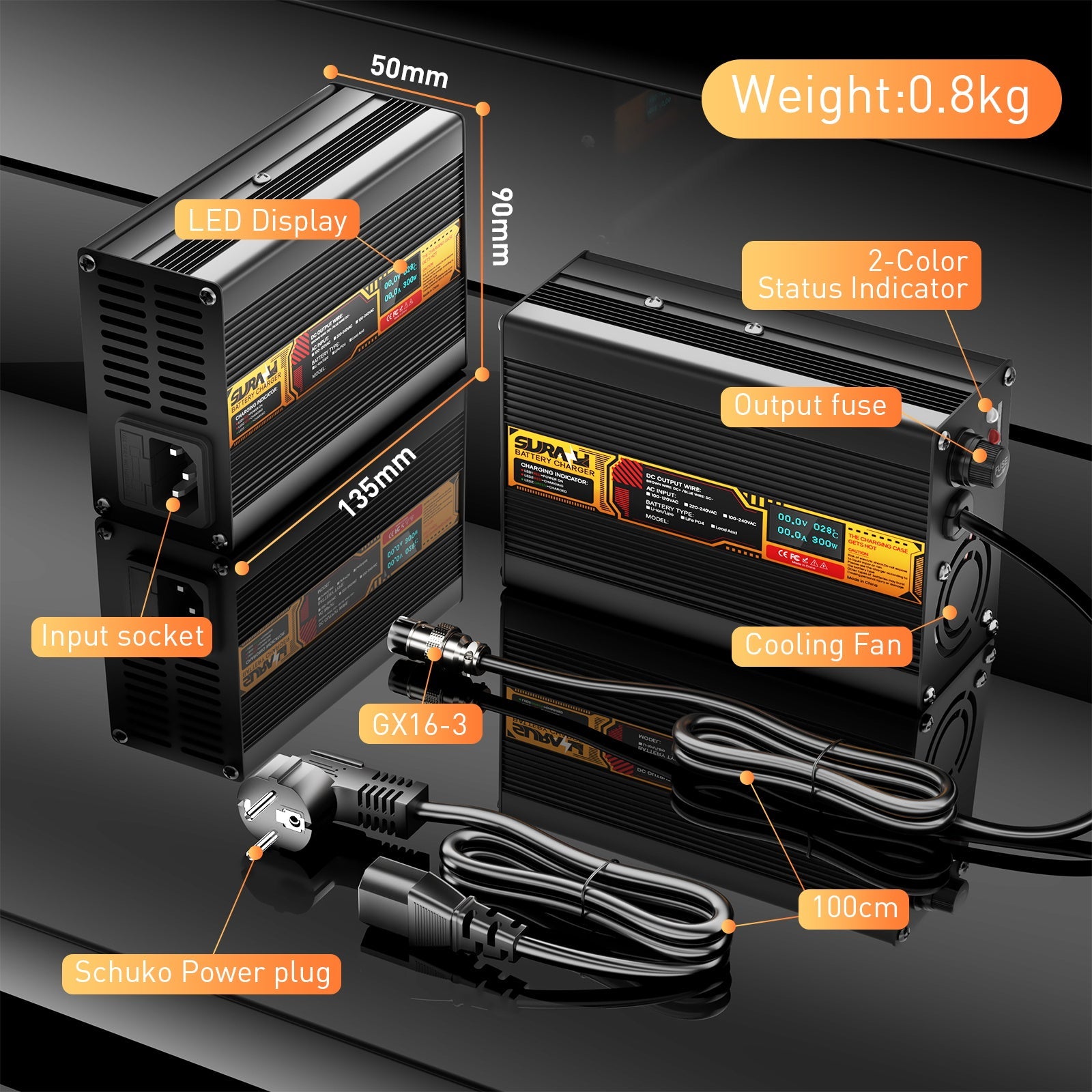 Suraziki Blei-Säure-Batterie, 24 V, 10 A, Batterieladegerät für 24 V Blei-Säure-AGM-GEL-Deep-Cycle- und Autostart-Batterien, LED-Anzeige, vollständiger Schutz, Gehäuse aus Aluminiumlegierung