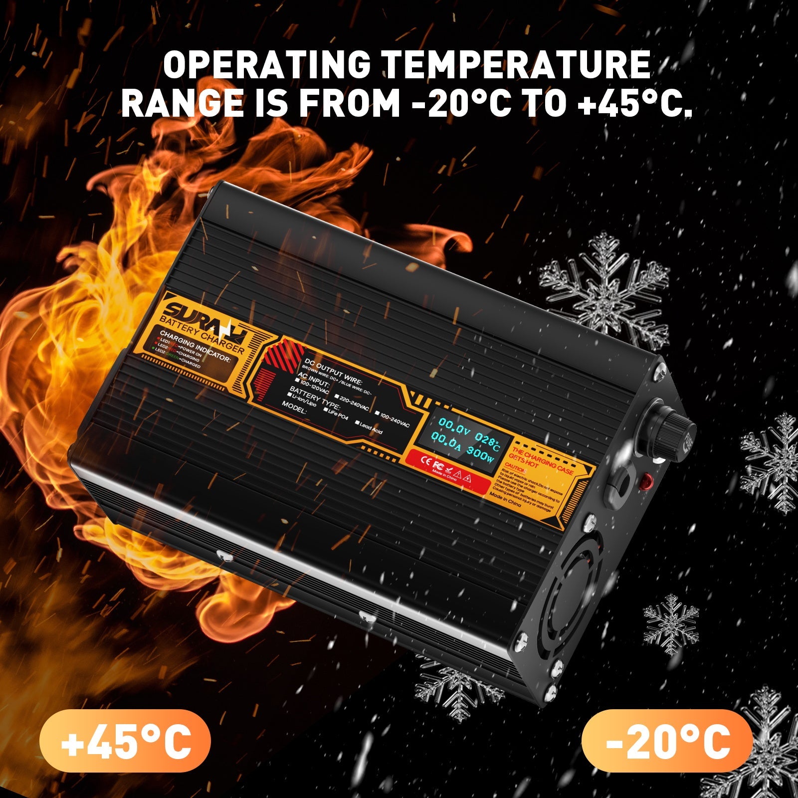 Suraziki LiFePO4 73V 2A Battery Charger for 60V/64V Lithium Iron Phosphate Batteries, LED Display, Full Protection