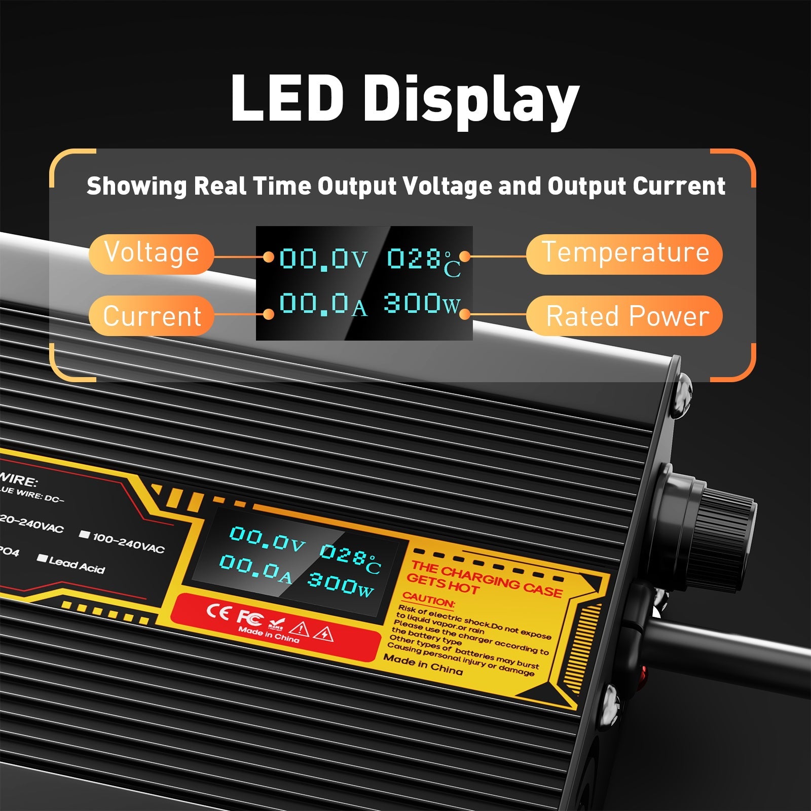 Suraziki LiFePO4 73V 4A Battery Charger for 60V/64V Lithium Iron Phosphate Batteries, LED Display, Full Protection