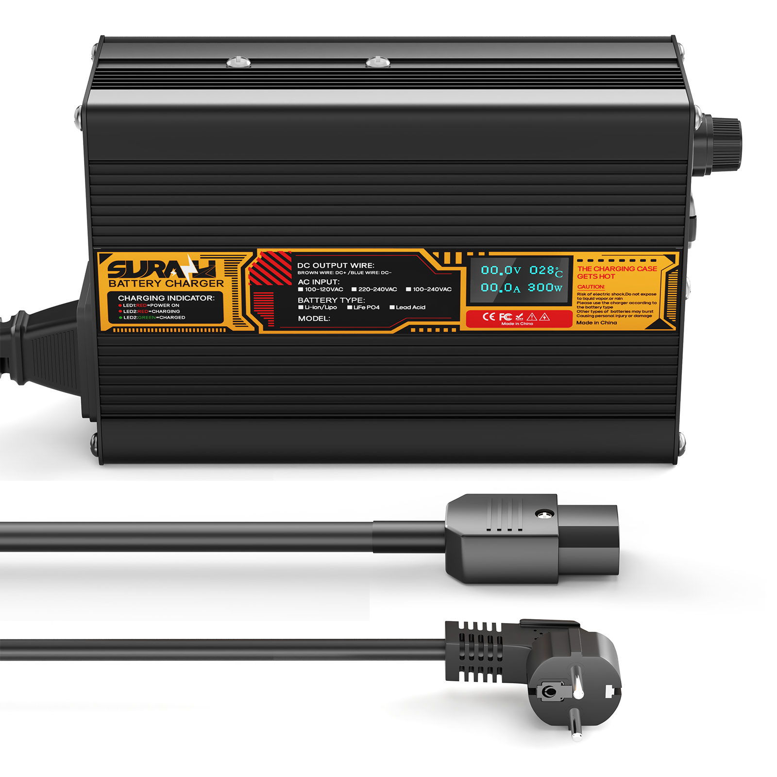 Suraziki Blei-Säure-Batterie, 24 V, 10 A, Batterieladegerät für 24 V Blei-Säure-AGM-GEL-Deep-Cycle- und Autostart-Batterien, LED-Anzeige, vollständiger Schutz, Gehäuse aus Aluminiumlegierung