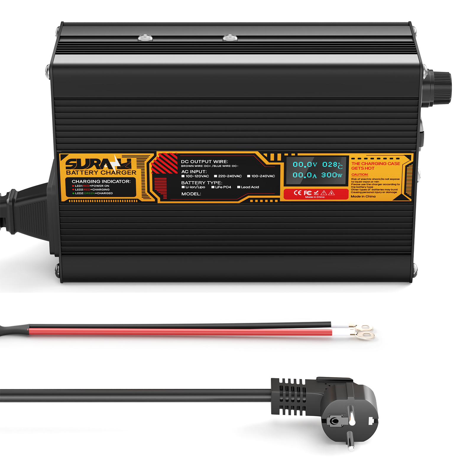 Suraziki Blei-Säure-Batterie, 24 V, 10 A, Batterieladegerät für 24 V Blei-Säure-AGM-GEL-Deep-Cycle- und Autostart-Batterien, LED-Anzeige, vollständiger Schutz, Gehäuse aus Aluminiumlegierung