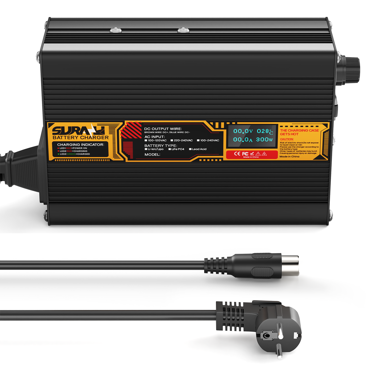 Suraziki LiFePO4 73V 2A Battery Charger for 60V/64V Lithium Iron Phosphate Batteries, LED Display, Full Protection