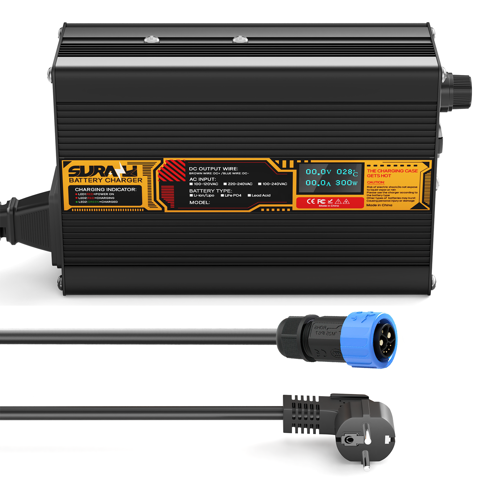 Suraziki Lithium 79,8 V 2 A Batterieladegerät für 70,3 V Lithium-Ionen-Polymerbatterien, LED-Anzeige, vollständiger Schutz, Gehäuse aus Aluminiumlegierung