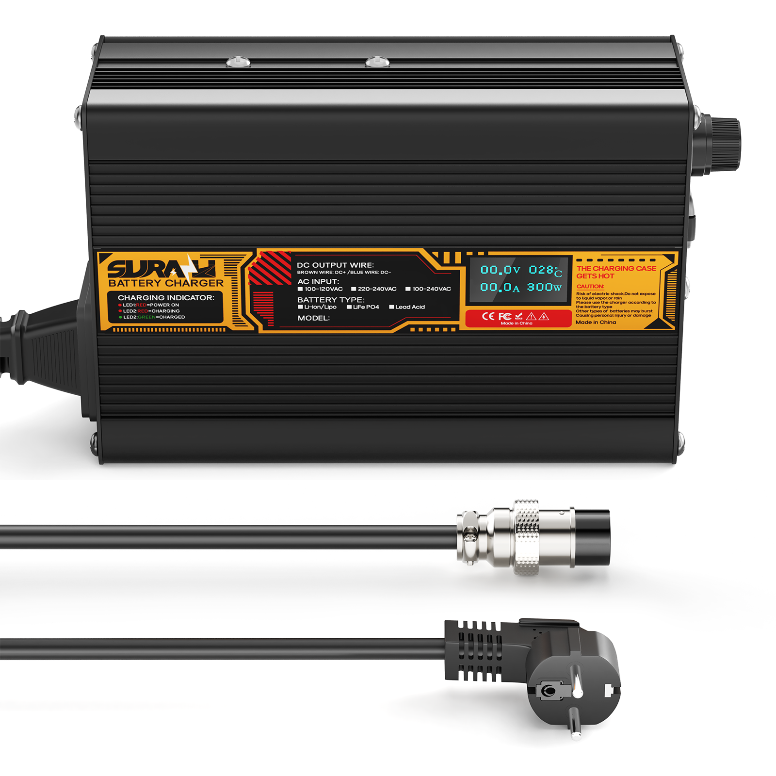 Suraziki LiFePO4 73V 4A Battery Charger for 60V/64V Lithium Iron Phosphate Batteries, LED Display, Full Protection