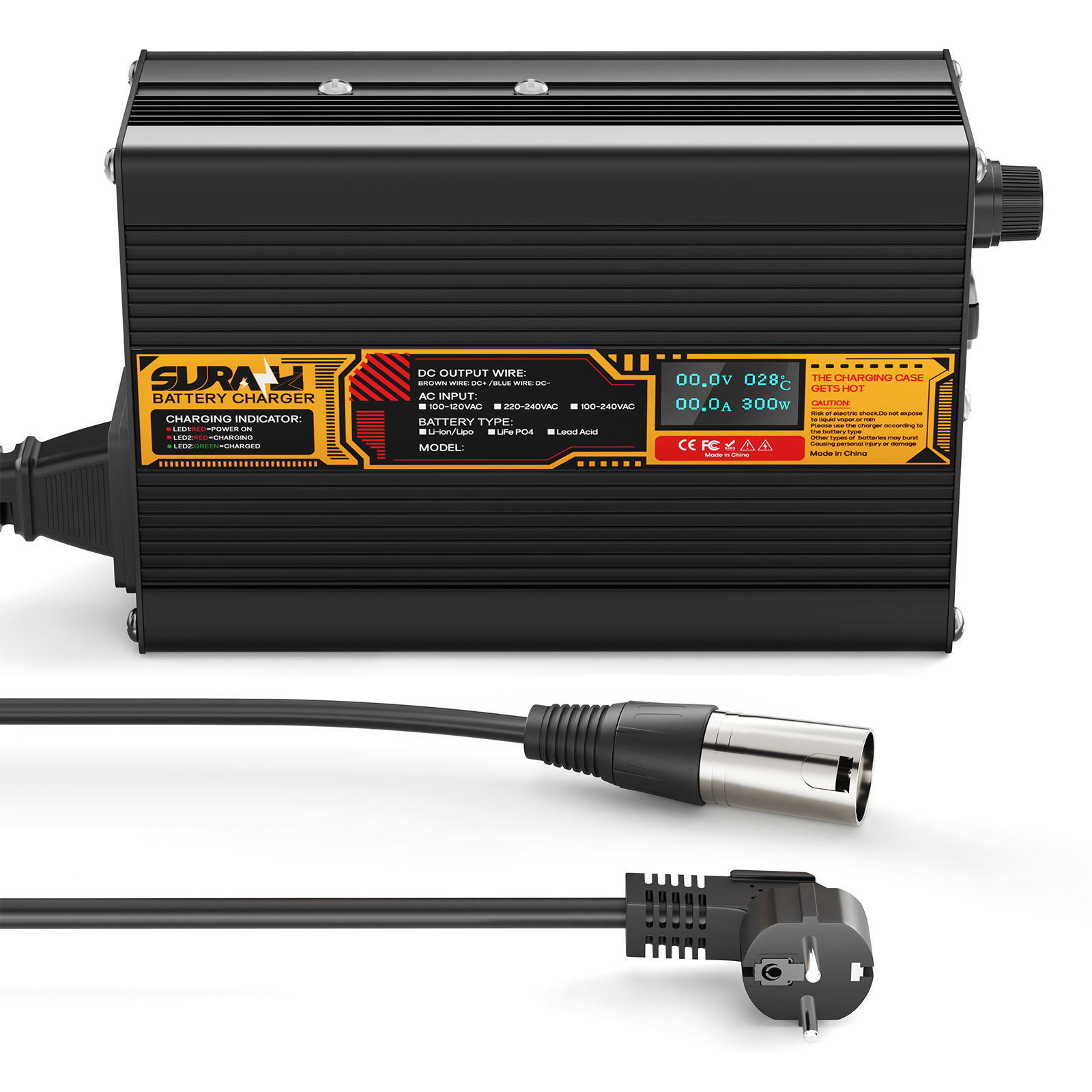 Suraziki LiFePO4 36.5V 5A Battery Charger for 32V Lithium Iron Phosphate Batteries, LED Display, Full Protection