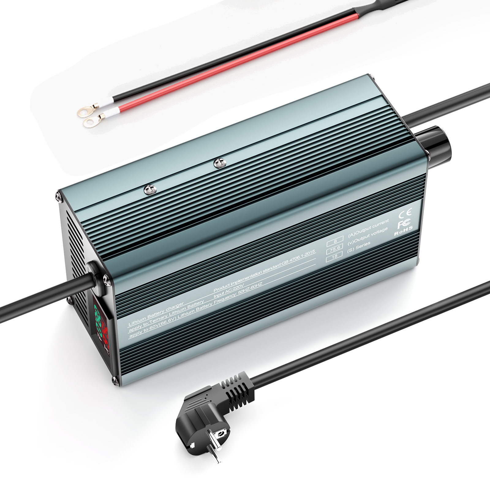 Suraziki 75.6V 1-8A current adjustable lithium battery charger for 18S 66.6V Li-ion / ternary lithium / polymer battery, Ebike Scooter electric motorcycle Battery Charger