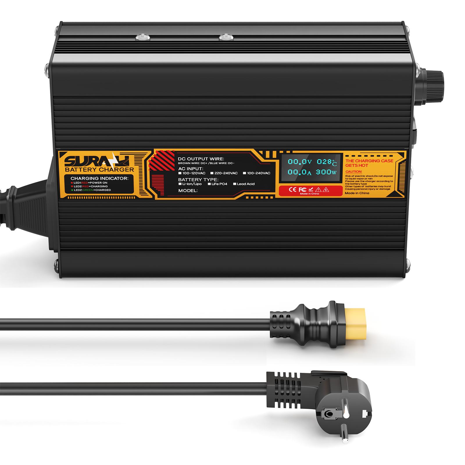 Suraziki Lead Acid Battery 12V 15A Battery Charger for 12V Lead Acid AGM GEL Deep Cycle and Auto Starting Batteries, LED Display, Full Protection，Aluminum alloy shell