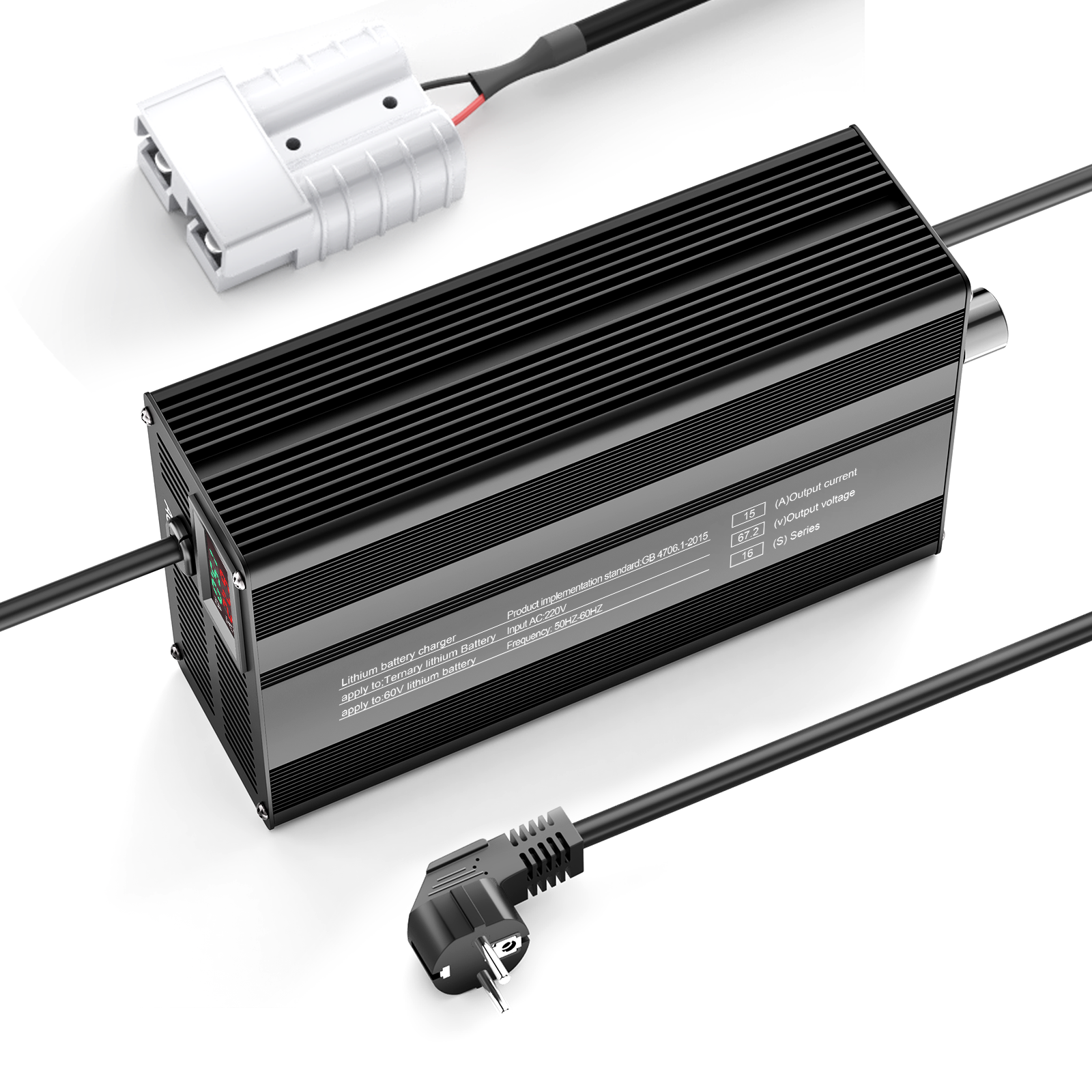 Suraziki 67.2V 1-15A Current Adjustable Lithium Battery Charger for 16S 59.2V Li-Ion/Ternary Lithium/Polymer Batteries, Ebike Scooter Battery Charger