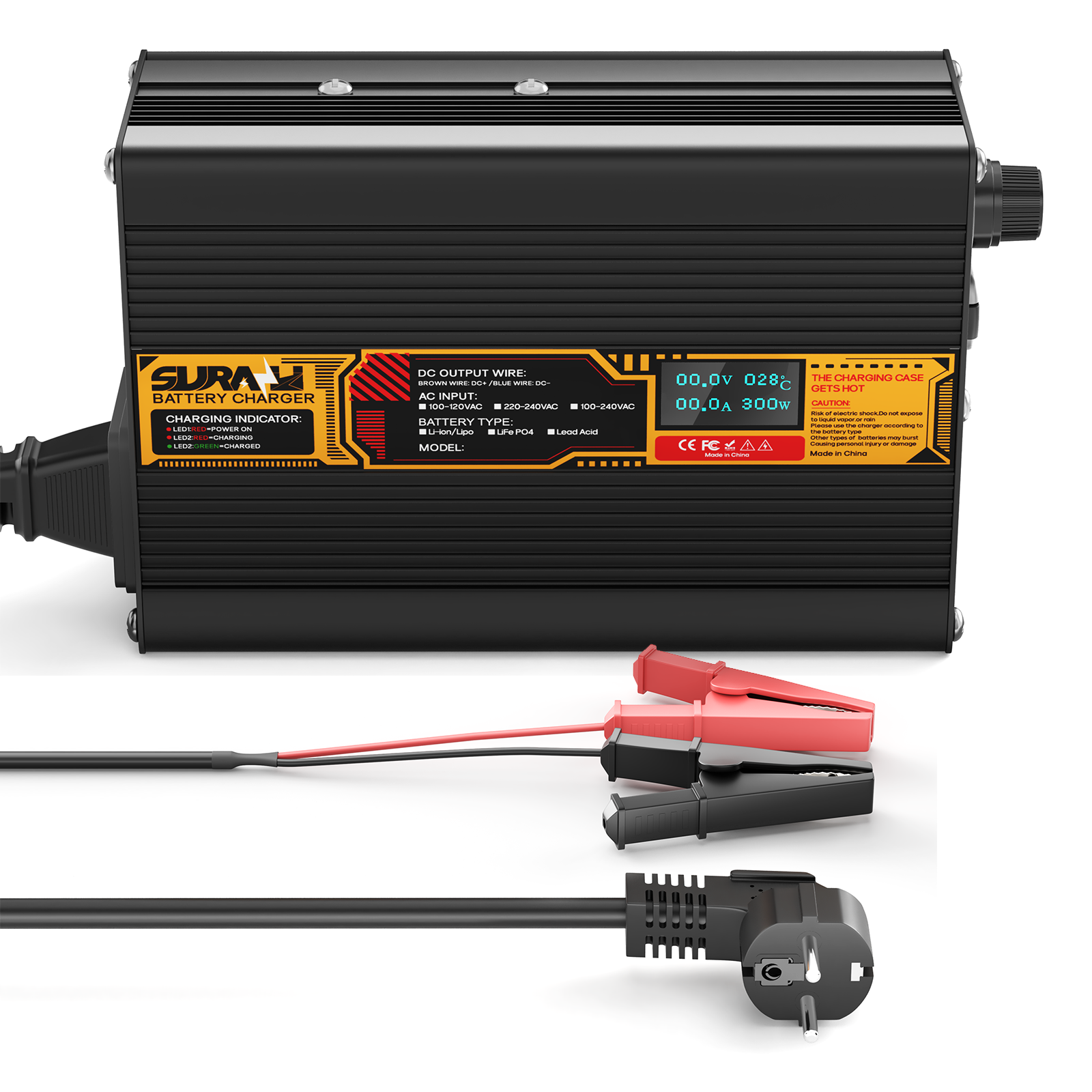 Suraziki Blei-Säure-Batterie, 24 V, 10 A, Batterieladegerät für 24 V Blei-Säure-AGM-GEL-Deep-Cycle- und Autostart-Batterien, LED-Anzeige, vollständiger Schutz, Gehäuse aus Aluminiumlegierung