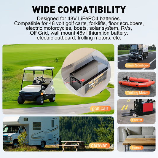 Suraziki 48V 25A Lithium Lifepo4 Battery Charger, 58.4V Charging Voltage for 48V (51.2V) 16S Battery, Waterproof, 0V BMS Activation, with Locking Cable for Electric Vehicles, E-Bikes and Golf Carts